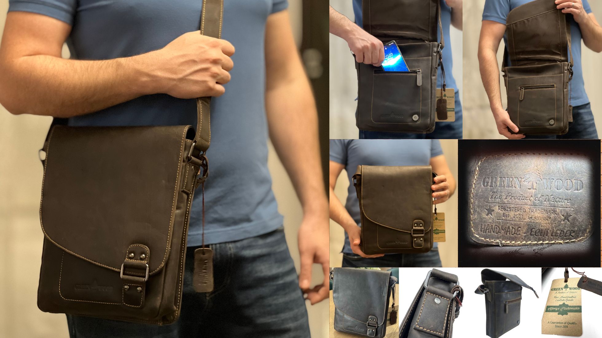 borseta neagra din piele naturala pt barbati - Brand: Green Wood, handmade in Germany